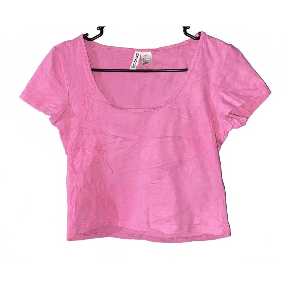 H&M M Women Pink Scoop Neck Cropped Tee Soft Y2K Basic Style